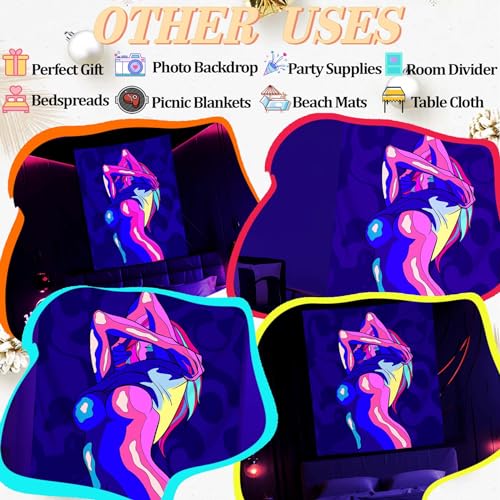 QGHOT Anime Girl Tapestries, Sexy Blacklight Trippy Tapestry for Adults Sex Art Wall Hanging Anime Naked Girl Sexy Posters Wall Tapestry for Adult Bedroom College Dorm Decor 60x50 in
