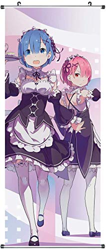 CosInStyle Anime Scroll Poster for Rem & for Ram - Fabric Prints 100 cm x 40 cm | Premium and Artistic Anime Theme Gift | Japanese Manga Hanging Wall Art Room Decor