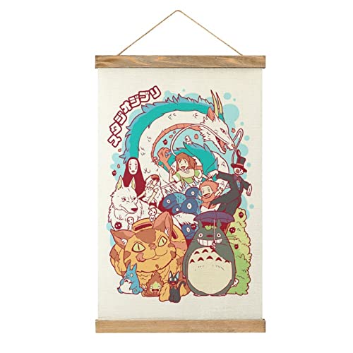 RONIG Anime Poster Wall Hanging Scroll Wooden Frame Poster Canvas Wall Art For Bedroom Decor 13x20in