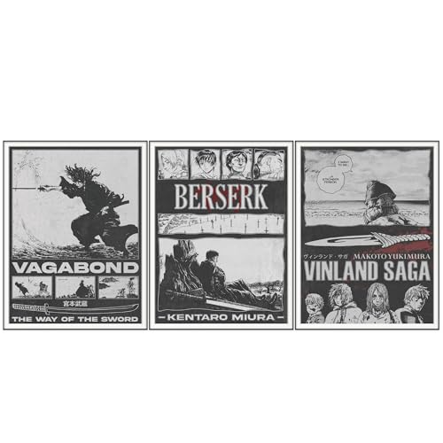 Ouroboros Art & Design - Berserk Vagabond Vinland Saga Anime Posters - 3 Pieces - 12x16'' Inch - Unframed