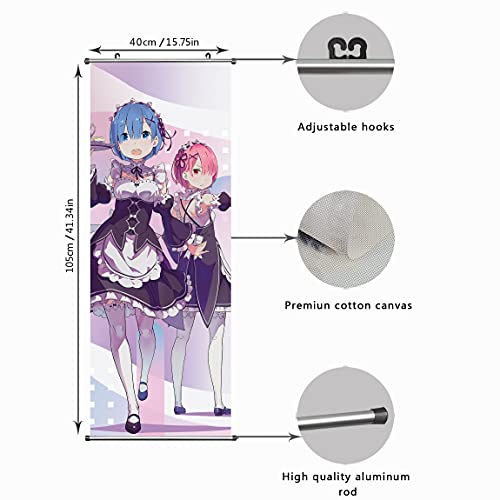 CosInStyle Anime Scroll Poster for Rem & for Ram - Fabric Prints 100 cm x 40 cm | Premium and Artistic Anime Theme Gift | Japanese Manga Hanging Wall Art Room Decor