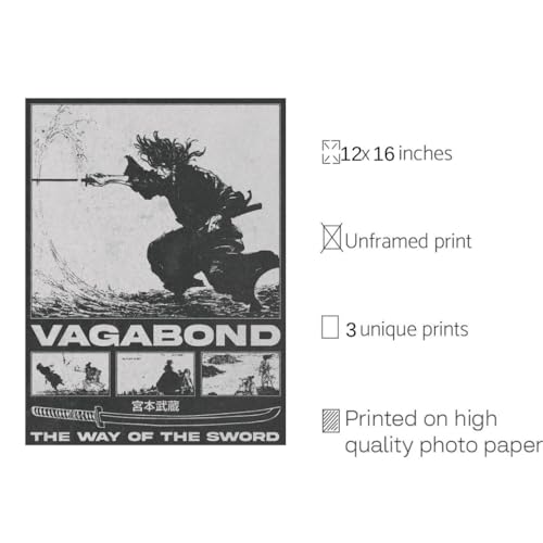 Ouroboros Art & Design - Berserk Vagabond Vinland Saga Anime Posters - 3 Pieces - 12x16'' Inch - Unframed