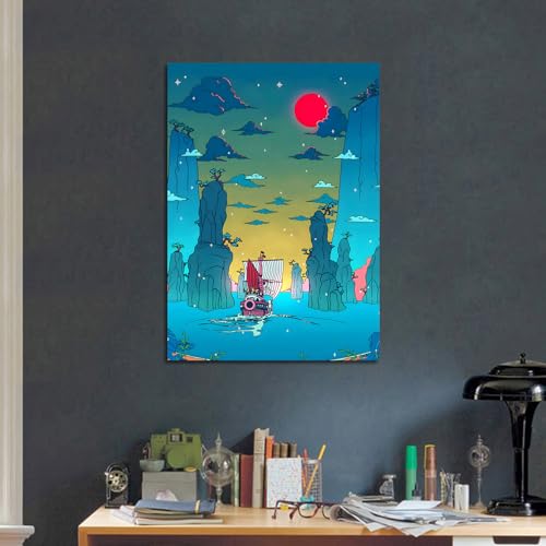Anime One Piece Poster Thousand Sunny Japanese Anime Canvas Wall Art for Living Room Bedroom Aesthetic Decor Prints,16x24inch,Unframed
