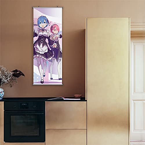 CosInStyle Anime Scroll Poster for Rem & for Ram - Fabric Prints 100 cm x 40 cm | Premium and Artistic Anime Theme Gift | Japanese Manga Hanging Wall Art Room Decor