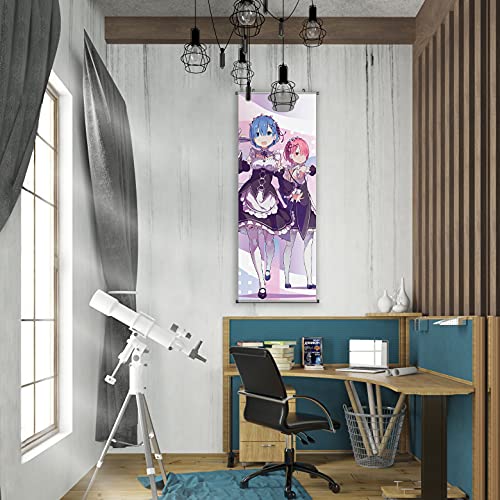 CosInStyle Anime Scroll Poster for Rem & for Ram - Fabric Prints 100 cm x 40 cm | Premium and Artistic Anime Theme Gift | Japanese Manga Hanging Wall Art Room Decor