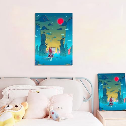 Anime One Piece Poster Thousand Sunny Japanese Anime Canvas Wall Art for Living Room Bedroom Aesthetic Decor Prints,16x24inch,Unframed
