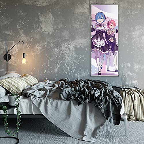 CosInStyle Anime Scroll Poster for Rem & for Ram - Fabric Prints 100 cm x 40 cm | Premium and Artistic Anime Theme Gift | Japanese Manga Hanging Wall Art Room Decor