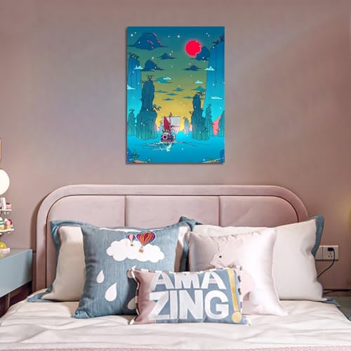 Anime One Piece Poster Thousand Sunny Japanese Anime Canvas Wall Art for Living Room Bedroom Aesthetic Decor Prints,16x24inch,Unframed