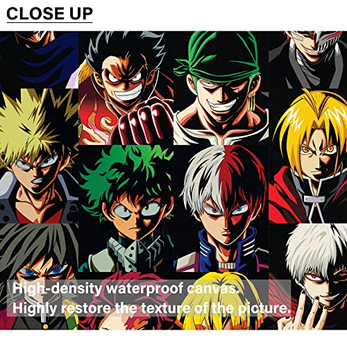 Anime Poster 5 Piece Canvas Wall Art Luffy Lzuku Tanjirou Print Painting Picture Artwork for Home Room Decoration Boy Gift 60x32inch (Unframed, ANIME-01)