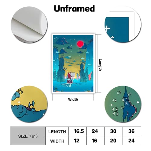 Anime One Piece Poster Thousand Sunny Japanese Anime Canvas Wall Art for Living Room Bedroom Aesthetic Decor Prints,16x24inch,Unframed