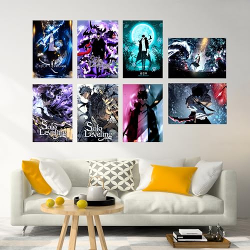 MiodiyaArt Anime Solo Poster Leveling 8 Pcs 16.5 x 11.5 inch Wall Decor Anime Merch Art Prints HD Posters for Fans