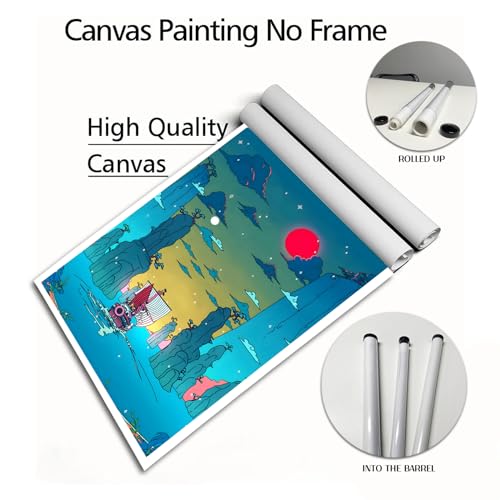 Anime One Piece Poster Thousand Sunny Japanese Anime Canvas Wall Art for Living Room Bedroom Aesthetic Decor Prints,16x24inch,Unframed