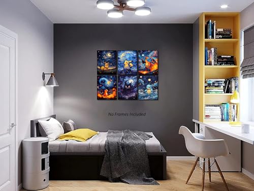 akyzag design, Classic Anime Wall Art Poster – Set of 6 (8 x 10 inch) Van Gogh Starry Night Styke Anime Posters, Wall Art for Anime Lovers Room Bedroom Dorm, Anime Room Decor for Boys Girls Kids