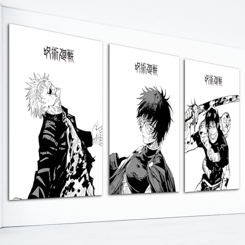Hannahcos 3 Piece Japanese Anime Poster, Canvas Wall Art, Manga Art Kinji Hakari Print Painting for Room Decor Anime Artwork Fan Gift 12x16in Unframed