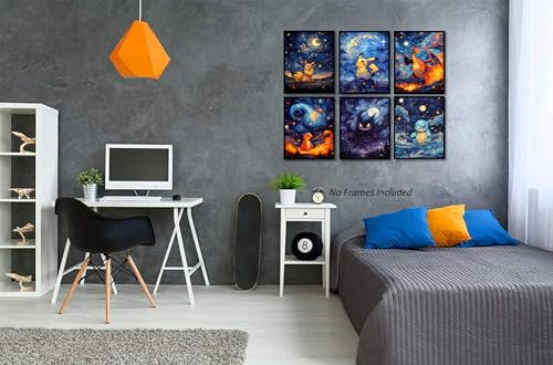akyzag design, Classic Anime Wall Art Poster – Set of 6 (8 x 10 inch) Van Gogh Starry Night Styke Anime Posters, Wall Art for Anime Lovers Room Bedroom Dorm, Anime Room Decor for Boys Girls Kids