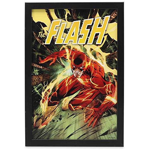 Open Road Brands DC Comics The Flash Fiery Scene Framed Wood Wall Decor - The Flash Wall Art for Man Cave or Movie Room