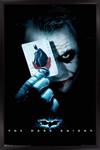 Trends International DC Comics Movie - The Dark Knight - The Joker with Batman Playing Card Wall Poster, 22.375" x 34", Black Framed Version