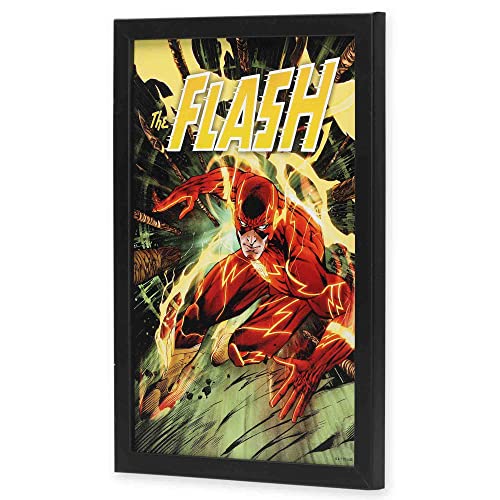 Open Road Brands DC Comics The Flash Fiery Scene Framed Wood Wall Decor - The Flash Wall Art for Man Cave or Movie Room