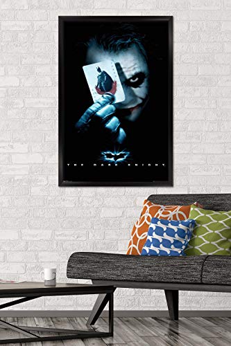 Trends International DC Comics Movie - The Dark Knight - The Joker with Batman Playing Card Wall Poster, 22.375" x 34", Black Framed Version