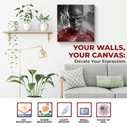 MAVIS PRINT Flash Canvas Wall Art 14x14 inches DC Comics Wall Decor | HD Printed & Wooden framed wall art | UV & Water Resistant Modern Wall Decor for Gift | Kids room Decor | Made in USA