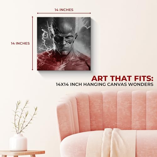 MAVIS PRINT Flash Canvas Wall Art 14x14 inches DC Comics Wall Decor | HD Printed & Wooden framed wall art | UV & Water Resistant Modern Wall Decor for Gift | Kids room Decor | Made in USA