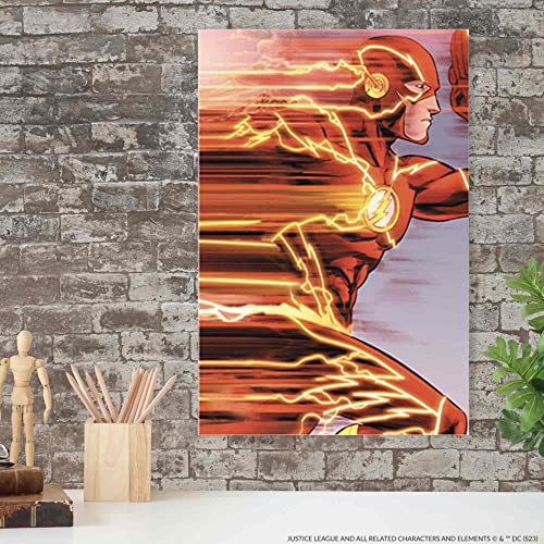 Open Road Brands DC Comics The Flash in Action Gallery Wrapped Canvas Wall Decor - The Flash Wall Art for Man Cave or Movie Room