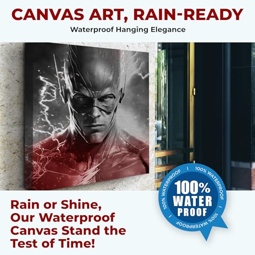 MAVIS PRINT Flash Canvas Wall Art 14x14 inches DC Comics Wall Decor | HD Printed & Wooden framed wall art | UV & Water Resistant Modern Wall Decor for Gift | Kids room Decor | Made in USA