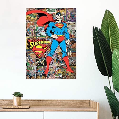 MIGHTYPRINT DC Comics - Superman - Classic Comic Book Collage - Justice League - Durable 17” x 24 Wall Art – NOT Made of Paper – Officially Licensed Collectible