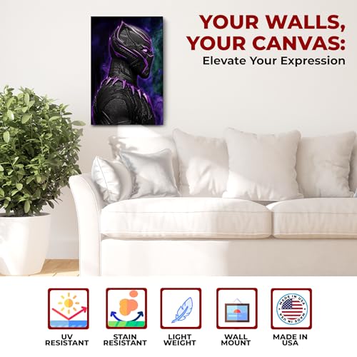 MAVIS PRINT Black Panther Canvas Wall Art 12x16 inches Marval Wall Decor | HD Printed & Wooden framed wall art | Modern Wall Decor for Bedroom, Living Room, Office, Kids Room | Made in USA