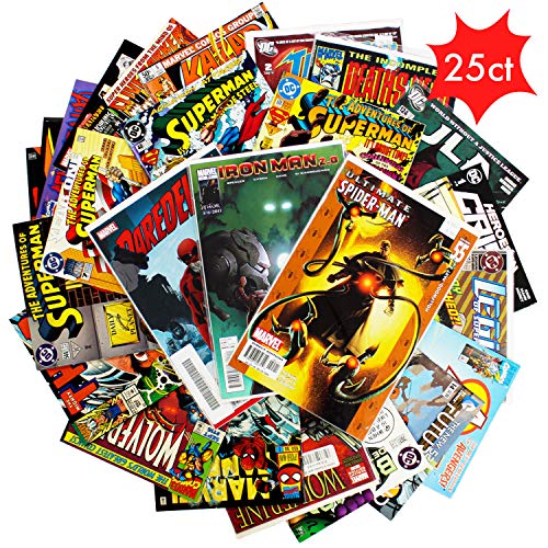 Comic Book Collection Gift Pack | Lot of 25 Unique Marvel & DC Comics Only | No Duplicates | Good Condition or Better | Kids Party Grab Bag | by Cosmic Gaming Collections