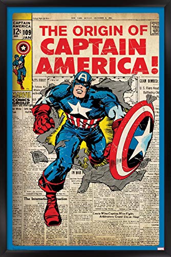 Trends International 24X36 Marvel Comics - Captain America - The Original Wall Poster, 24" x 36", Black Framed Version