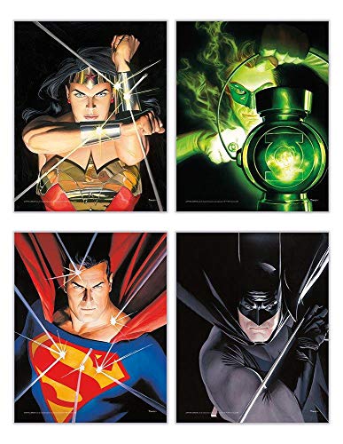 TRENDYPRINT DC Comics – Justice League – Alex Ross Art – Wonder Woman – Green Lantern – Superman - Batman - Set of Four 8" x 10" Wall Art – Great for Gifting or Collecting