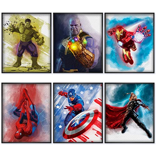Superhero Watercolor Prints,Posters for Boys Room,Superhero Bedroom Decor for Boys,Superhero Wall Poster,Boy Nursery Decor,Kids Room Decorations for Boys,8x10 Inches UNFRAMED Set of 6 by PRINT'N'ART