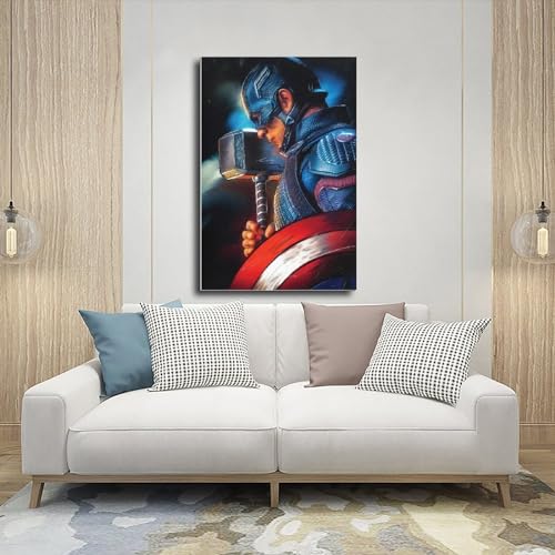 QINQUAN America Captain Movie Posters Wall Art Decor Print Canvas Poster Gifts for Boys And Girls Living Room Bedroom Decor Unframe:12x18inch(30x45cm)