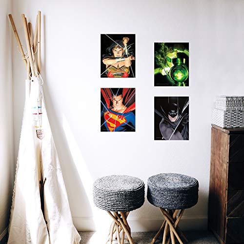 TRENDYPRINT DC Comics – Justice League – Alex Ross Art – Wonder Woman – Green Lantern – Superman - Batman - Set of Four 8" x 10" Wall Art – Great for Gifting or Collecting