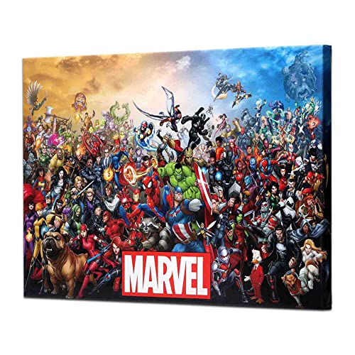 Marvel Character Collage Gallery Wrapped Canvas Wall Decor - Large Marvel Wall Art for Man Cave, Teen Room or Movie Room