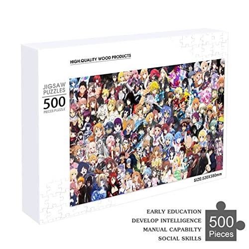 Zixxuil Collage Anime Characters Jigsaw Puzzle for Adult 500 Piece Puzzle for Kids & Teens & Elder Family Challenge Puzzles Gift of Mother's Day The Pieces Fit Together Perfectly 20.5"x15"