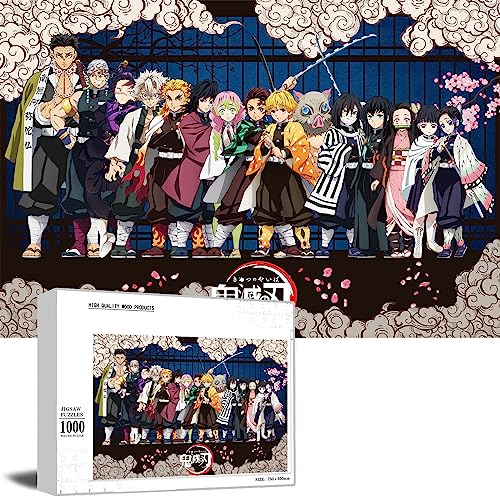 De-mon-Sla-yer Wooden Puzzle, 1000 Pieces Puzzle, Anime Merch, Brain-Teasing Puzzle Suitable for Adults, Children, and The Whole Family, Wooden Jigsaw Gift that Exercises The Brain and Foster Patience
