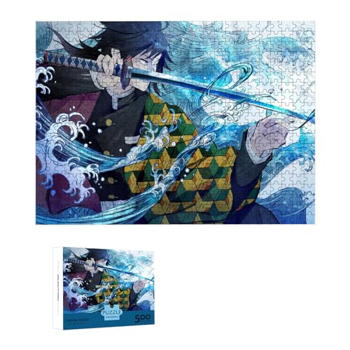 Anime Demon Slayer Puzzle for Child,Jigsaw Puzzles for Adults 500 Pieces Giyuu Sword Custom Wooden Puzzle Family Game Puzzles for Boys Girls and Adult