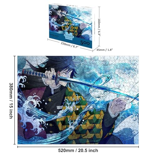 Anime Demon Slayer Puzzle for Child,Jigsaw Puzzles for Adults 500 Pieces Giyuu Sword Custom Wooden Puzzle Family Game Puzzles for Boys Girls and Adult