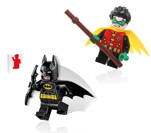 LEGO Super Heroes DC Batman Minifigure Combo - Batman (in Black Suit with Batcape and Bat-a-rang) and Robin (Green Mask and Yellow Cape) with Staff