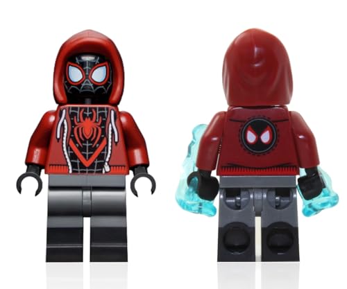LEGO Marvel Superheroes Spider-Man Across The Spider-Verse Minifigure - Miles Morales Minifigure with Skateboard, Spider, Cool Web Blasts, and Minifigureland Tile 76178