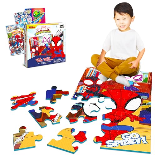 Disney Marvel Spiderman Puzzle Set Marvel Puzzle Bundle - 25 Piece Superhero Foam Puzzle with Spiderman Stickers and Coloring Book (Superhero Puzzles)