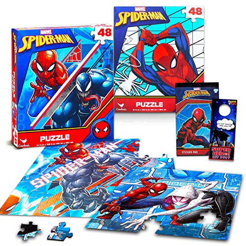Marvel Spider-Man Jigsaw Puzzle Bundle ~ Marvel Superhero Puzzle for Kids | Featuring Spiderman and Venom Jigsaw Puzzle with Spiderman Stickers and More (Spiderman Toys and Games).
