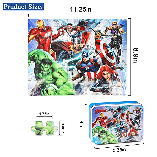LELEMON 100 Pieces Disney Avengers Jigsaw Puzzles for Kids Ages 4-8 Superhero Puzzles Boys Girls Children Learning Educational Puzzles Portable Box Pack Toy