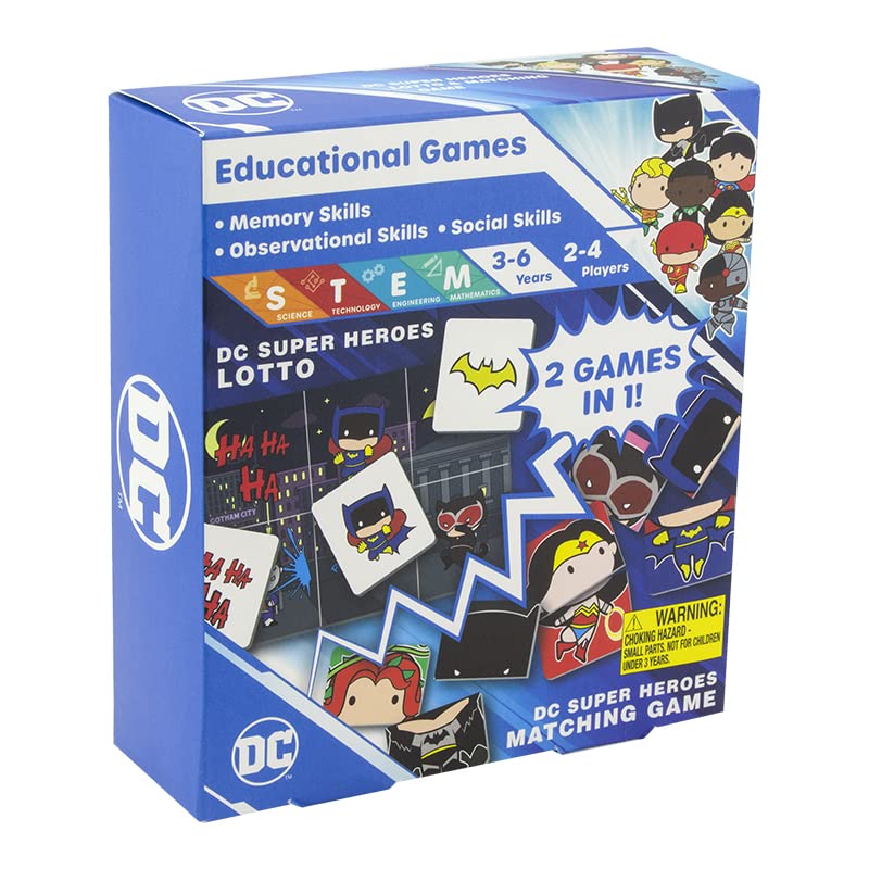 Paladone DC Comics Superhero Matching Card Game for Kids 3-6 Years Old, Two Skill-Building Games in One Set
