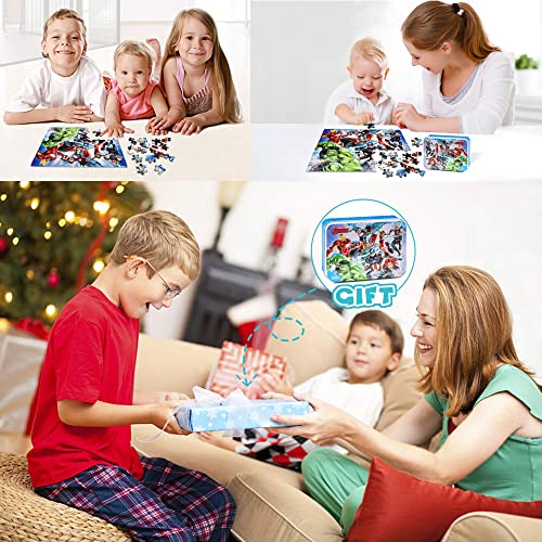 LELEMON 100 Pieces Disney Avengers Jigsaw Puzzles for Kids Ages 4-8 Superhero Puzzles Boys Girls Children Learning Educational Puzzles Portable Box Pack Toy
