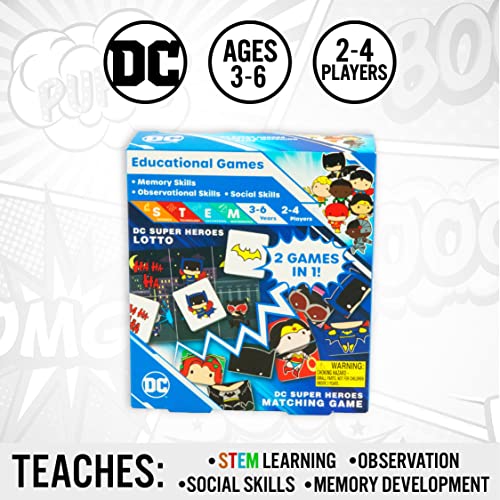 Paladone DC Comics Superhero Matching Card Game for Kids 3-6 Years Old, Two Skill-Building Games in One Set