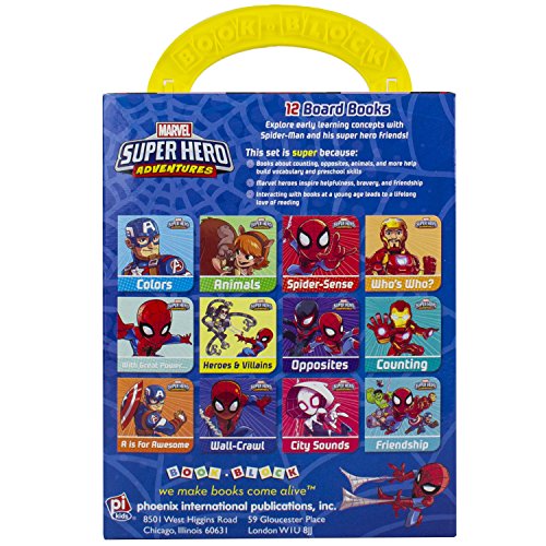 Marvel - Spider-man Super Hero Adventures - My First Library Board Book Block 12-Book Set - First Words, Colors, Numbers, and More! - Includes Characters from Avengers Endgame - PI Kids