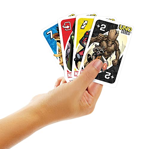 Mattel Games ​UNO Flip! Marvel Card Game for Kids, Adults & Family Night with Double-Sided Cards, Heroes vs. Villains